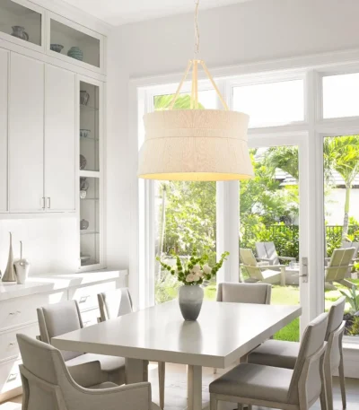 Hand Woven Rattan Chandelier Coastal Boho Pendant Light UL-Listed Over Kitchen Island, Dining & Living Rooms