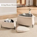 Goldoma 2-piece faux fur storage ottoman set with black metal legs used as a coffee table in a modern living room