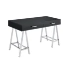 HMS 54" Black and Silver Simple Modern Design Writing Desk with Two Wooden Drawers for Home Office or Computer Table