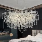 Minimalist Modern Crystal Chandelier Round Aluminum Bedroom Dining Room Chrome Light