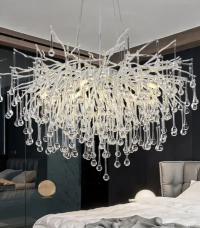 Minimalist Modern Crystal Chandelier Round Aluminum Bedroom Dining Room Chrome Light