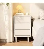 Mid-century solid walnut nightstand with drawer in bedroom setting