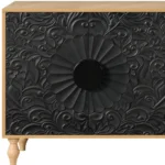 HMS 68 Carved Floral Sideboard with Four Doors Distressed Natural and Black Finish - Image 4