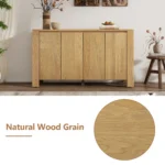 Farmhouse Oak Cabinet with Storage 4-Door Retro Wood Sideboard Distressed Finish Eco-Friendly Adjustable Shelves for Dining Room - Image 6