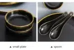 Gilt Rim Black Porcelain Dinner Plates Kitchen Dishes Ceramics Tableware Food Tray Rice Salad Noodles Bowl Cutlery Set