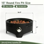 Portable propane fire pit 15 inch round stainless steel with flames