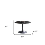 47 inch ceramic pedestal dining table in black with round ceramic top and metal base from Goldoma