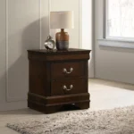 Cappuccino nightstand 2 drawer with warm wood finish and bail handles