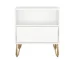 Small white nightstand with gold hairpin legs and drawer in bedroom setting