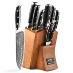 9 Pieces Damascus Knife Set Kitchen Knife Set with Wooden Block and Non-slip ABS Handle
