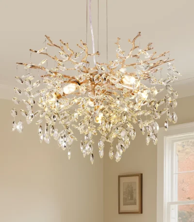 Modern Tree Branch Crystal Chandelier Luxury Gold Crystal Pendant Lighting 23.6" Contemporary 6 Light Chandeliers for
