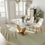 Modern sintered stone marble dining table in a rectangular shape seating six, perfect for a contemporary dining room