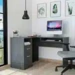 HMS 41" Gray L-Shaped Computer Desk with Two Drawers Modern Design Solid Wood Metal Assembled for Bedroom or Living Room Use