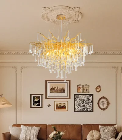 Gold Chandelier Light Fixture,Modern Crystal Chandelier Hanging Lights Tree Branch Chandeliers for Dining Room,Living Room