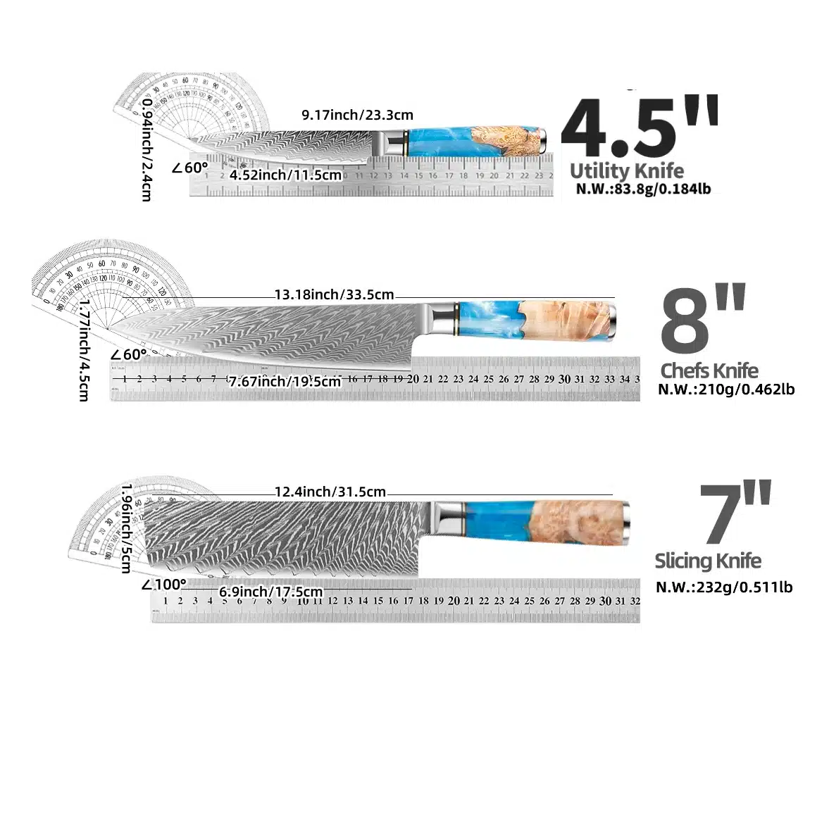 IOKO 67 Layers Damascus Chef Kitchen Knife Set Butcher Utility Santuku Sushi Sashimi Cleaver Japanese Style Damascus Knife Set