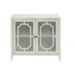 Black sideboard with glass doors in a modern dining room featuring antique solid wood finish