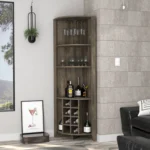 HMS 71 Dark Brown Wood Industrial Luxury Corner Bar Cabinet Mirrored Wine Display Cabinet with Glass for Home Furniture - Image 4