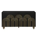 Modern Fluted Sideboard Buffet with Storage, Curve Element with Strict Lines, 4 Doors Storage Cabinet with Adjustable Shelves