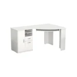 HMS 59 White Modern Corner Computer Desk Simple Design with Adjustable Two Drawers Shelf Wooden Office Desk Metal Components