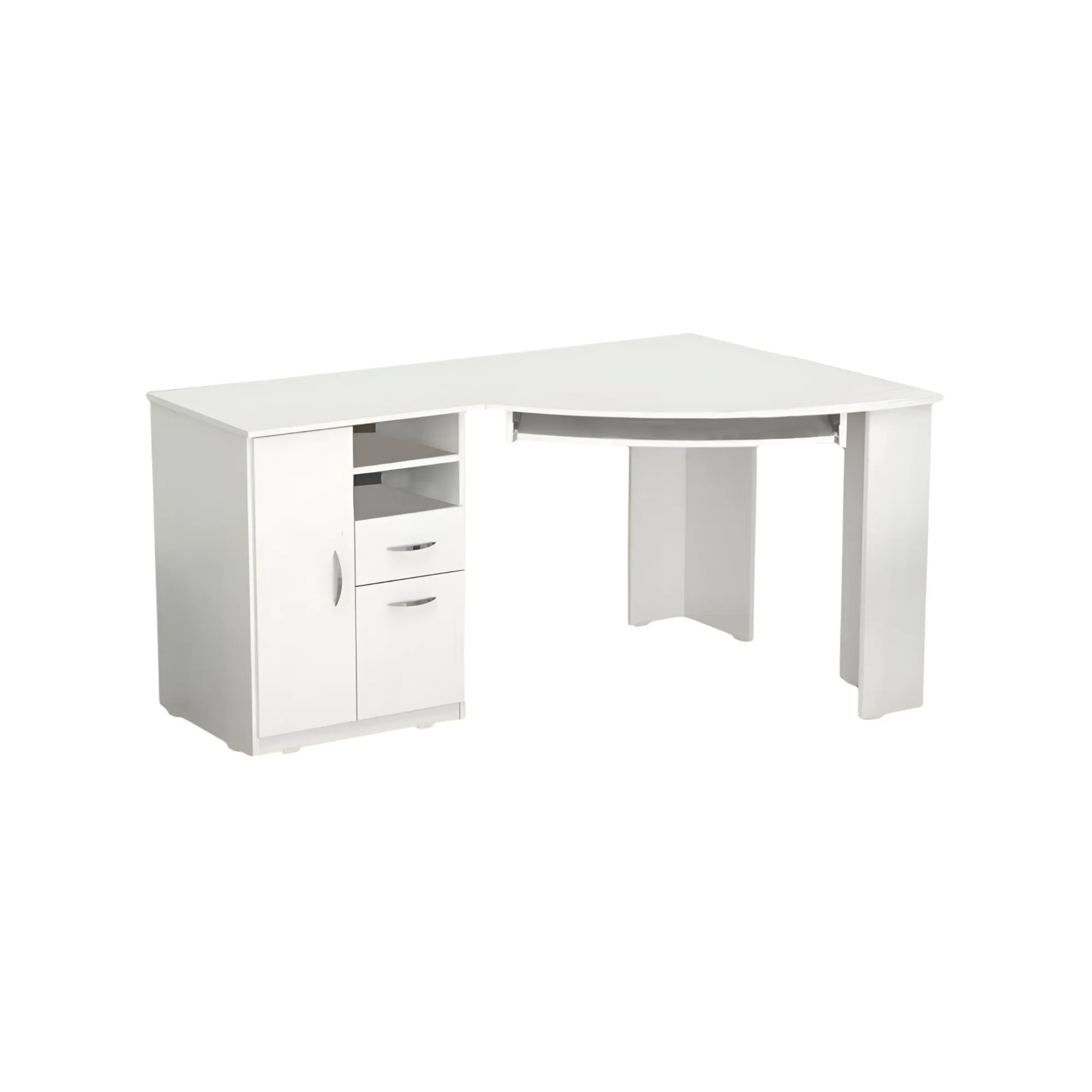HMS 59 White Modern Corner Computer Desk Simple Design with Adjustable Two Drawers Shelf Wooden Office Desk Metal Components