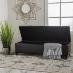 Goldoma dark brown faux leather tufted convertible storage ottoman with hidden storage compartment