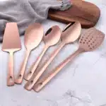 1PC Stainless Steel Non-Stick Rose Gold Kitchenware Long Soup Spoon Cooking Tools Metal Polish Mini Fork Slotted Turner