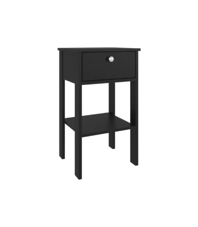 Wenge nightstand with drawer and open shelf next to a bed