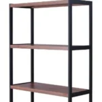HMS Traditional Three-Tier Bookshelf in Brown and Black Metal Two-Door Book Storage for Home Office or Workshop Use – top