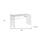 HMS 48" White and Clear Computer Desk with Drawer Ergonomic Wooden Metal Foldable Extendable for Home Office or Bedroom Use