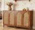 modern sideboard cabinet in a stylish living room with wooden top and white doors
