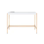 HMS 42" White and Gold Writing Desk with Bookshelf and Drawer Extendable Wooden Computer Table for Office Use – close-up