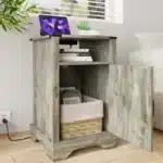 Farmhouse Nightstand with USB Charging Station - Rustic Wooden Bedside Table – base detail
