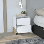 Luss nightstand with two drawers in white gloss finish - minimalist bedside table for bedroom storage