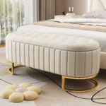 Goldoma velvet storage ottoman with button tufted design and sturdy metal legs in living room