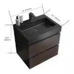 Goldoma Homein 24 in walnut black bathroom vanity with sink, side view showing wall-mounted bracket and slim profile.