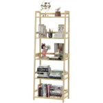 Modern 5-Tier Bamboo Bookcase Display Unit Tall Bookshelf for Home Office Living Room Industrial FCJ Corner Storage Rack