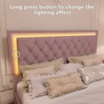 Goldoma queen platform bed with LED lights and tufted PU leather headboard in modern style