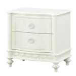 Ivory 2-Drawer Nightstand with Ornate Carving and Curved Legs – styled in a modern Nightstands setting