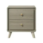 Modern nightstand with USB port and gold capped legs in bedroom setting