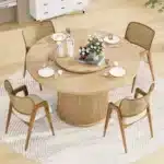 Modern Round Dining Table with Lazy Susan and Storage, 55-Inch MDF & Particle Board – styled in a modern Round Dining
