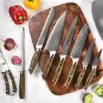 9 Pcs Home G10 Handle Multifunctional Knife Set Damascus Steel Kitchen Knife Set with Scissors Sharpening Stick – top view