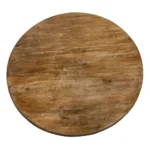 60-inch solid wood pedestal dining table with lazy susan in natural distressed finish, seating six people comfortably