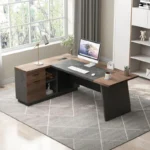 USA Warehouse Free Shipping Modern Computer Desk Set with Drawers Storage Shelves Business Workstation for Home Office