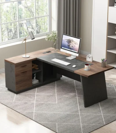 USA Warehouse Free Shipping Modern Computer Desk Set with Drawers Storage Shelves Business Workstation for Home Office