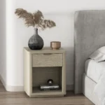 Goldoma Modern Nightstand with Drawer and Open Shelf, Natural Wood Finish – side view