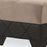 Goldoma 48-inch tufted storage ottoman in taupe and espresso faux leather and microfiber, with lift-top storage and button tufting