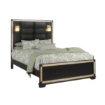 Goldoma Queen Bed Frame with Black Faux Crystal Bling and LED Lights