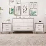 Elegant 3-Piece Dresser Set with Two Nightstands and Metal Handles – side view
