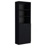 HMS 71 Black Five-Tier Oak Bookshelf with Two Doors Minimalist Design for Home Office Workshop or Living Room – close-up