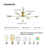 Gold sputnik chandelier 8-light modern ceiling light in a dining room